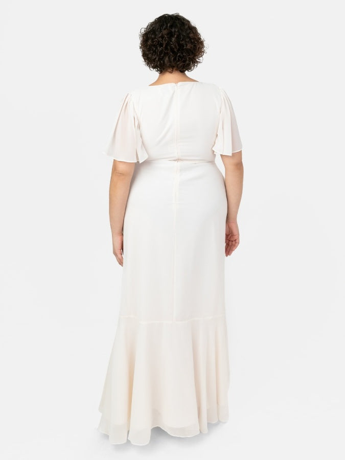 Anaya With Love Recycled Ivory Faux Wrap Ruffle Maxi Dress