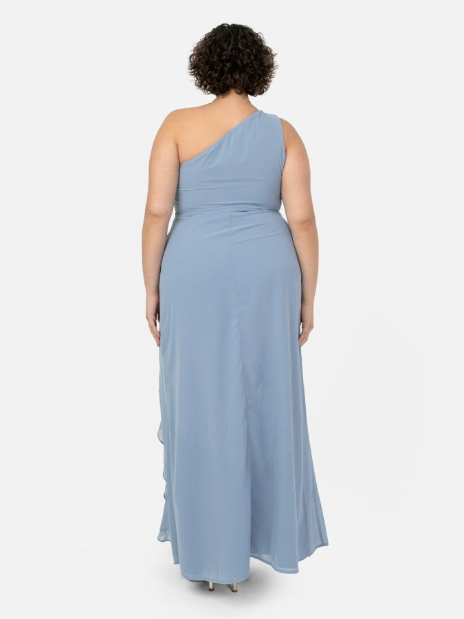 Anaya With Love Recycled Soft Blue One Shoulder Waterfall Ruffle Maxi Dress
