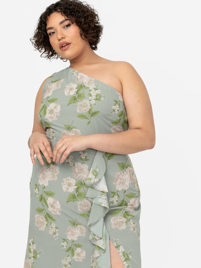 Anaya With Love Recycled Floral One Shoulder Waterfall Ruffle Maxi Dress