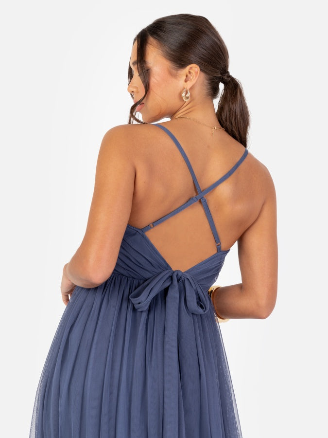 Anaya With Love Recycled Indigo Blue Cami Maxi Dress with Bow Detail