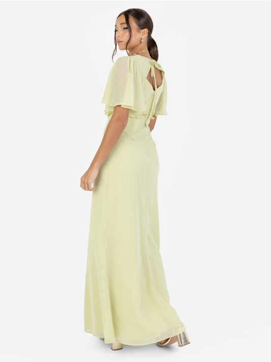 Anaya With Love Recycled Spring Green V Neck Short Flutter Sleeve Maxi Dress with Frill Detail