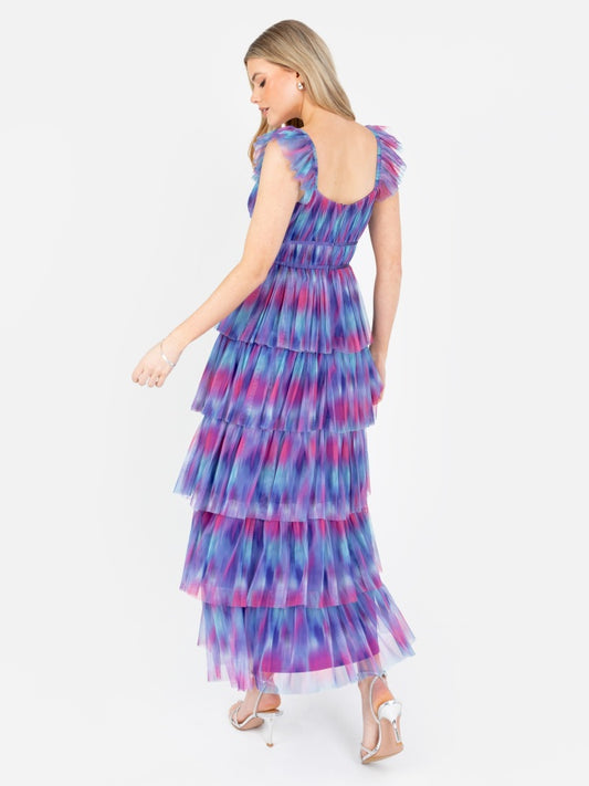Anaya With Love Recycled Abstract Watercolour Tiered Midaxi Dress