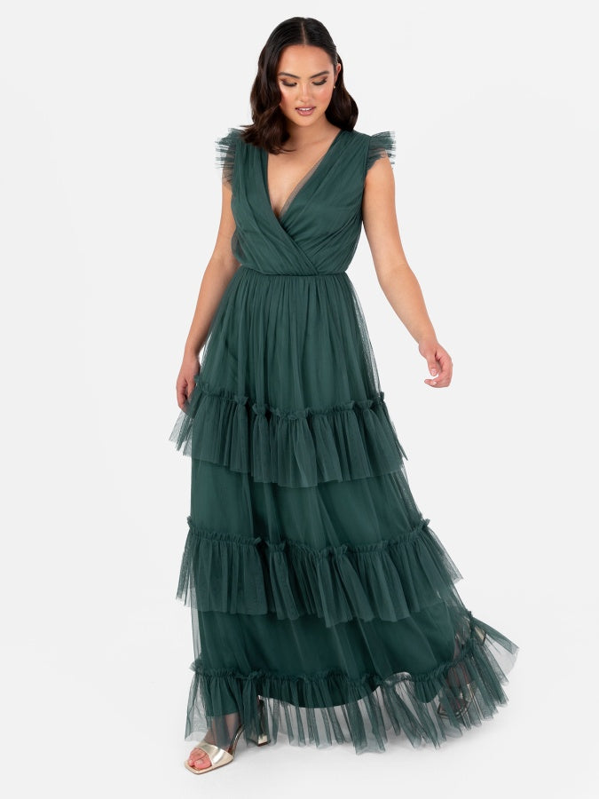 Anaya With Love Recycled Emerald Green Short Sleeve V Neck Maxi Dress –  Maya Deluxe