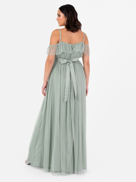 Anaya With Love Frosty Green Cold Shoulder Maxi Dress with Sash Belt