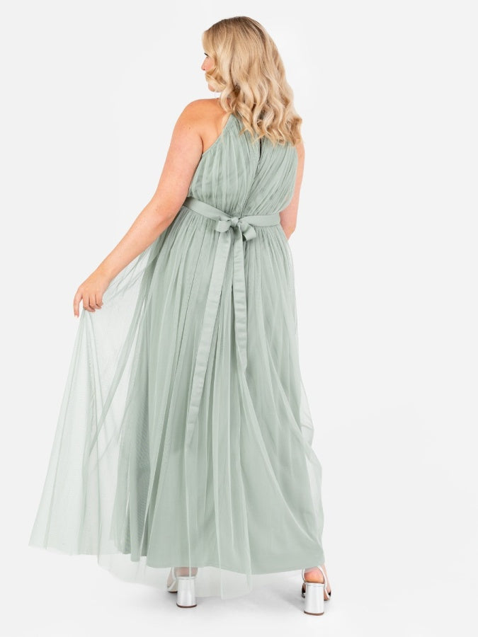 Anaya With Love Recycled Frosty Green Halter Neck Maxi Dress with Sash Belt