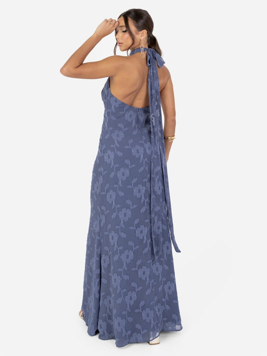 Anaya With Love Recycled Indigo Blue Floral Self-Tie Halter Neck Maxi Dress