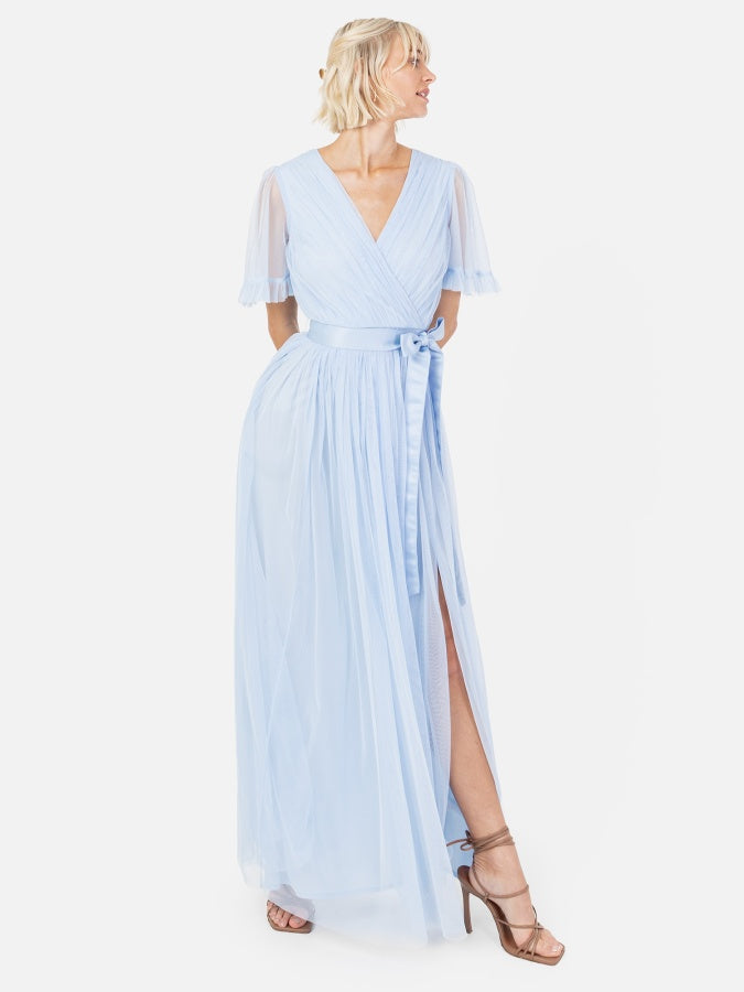 Anaya With Love Recycled Light Blue Faux Wrap Maxi Dress with Sash Bel Maya Deluxe Anaya With Love Recycled Light Blue Faux Wrap Maxi Dress with Sash Bel Maya Deluxe