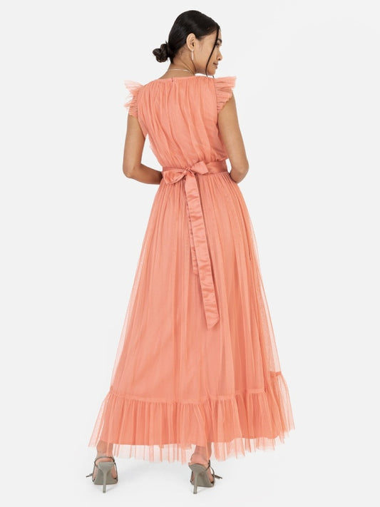 Anaya With Love Recycled Coral Midaxi Dress with Sash Belt
