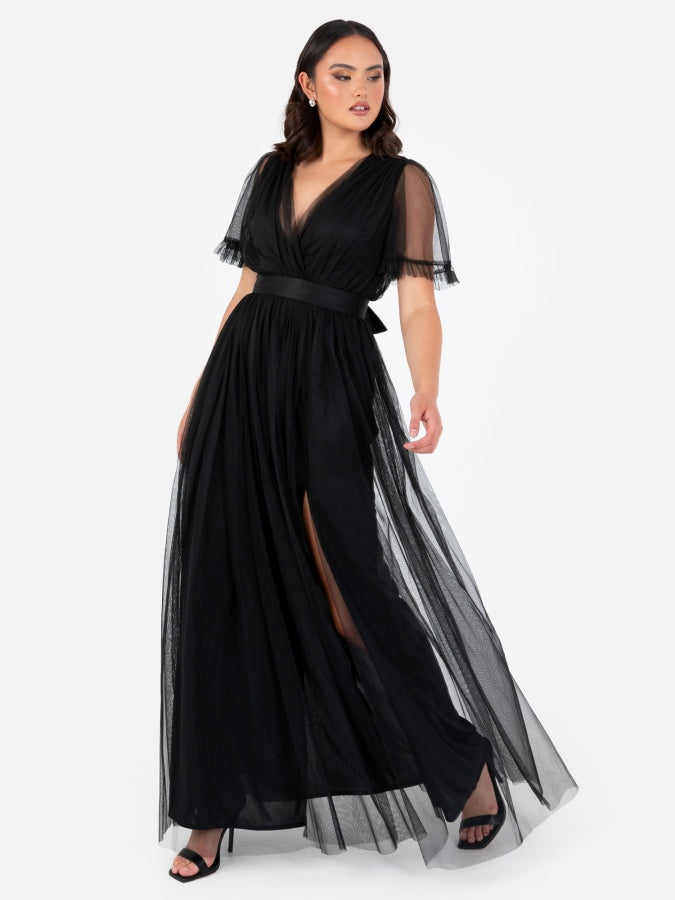 Anaya With Love Recycled Black Faux Wrap Maxi Dress With Sash Belt