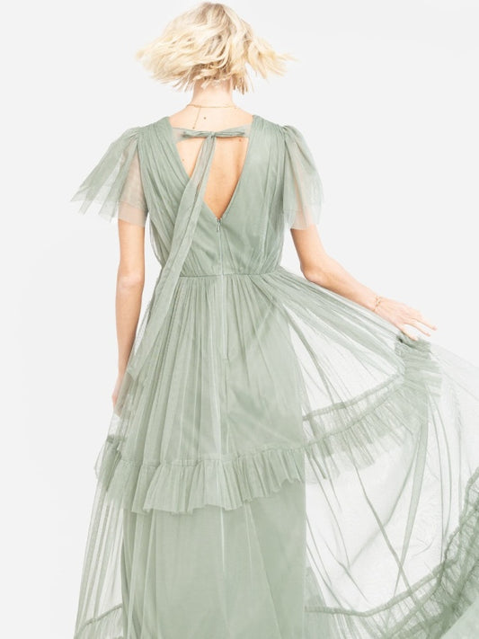 Anaya With Love Recycled Frosty Green Ruffle Maxi Dress with Keyhole Detail
