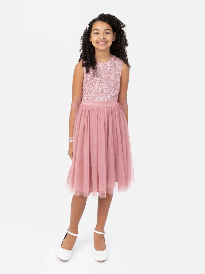 Mini Maya Dusty Pink Delicate Sequin Midi Dress With Bow  Maya Deluxe