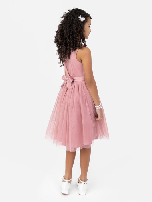 Mini Maya Dusty Pink Delicate Sequin Midi Dress With Bow