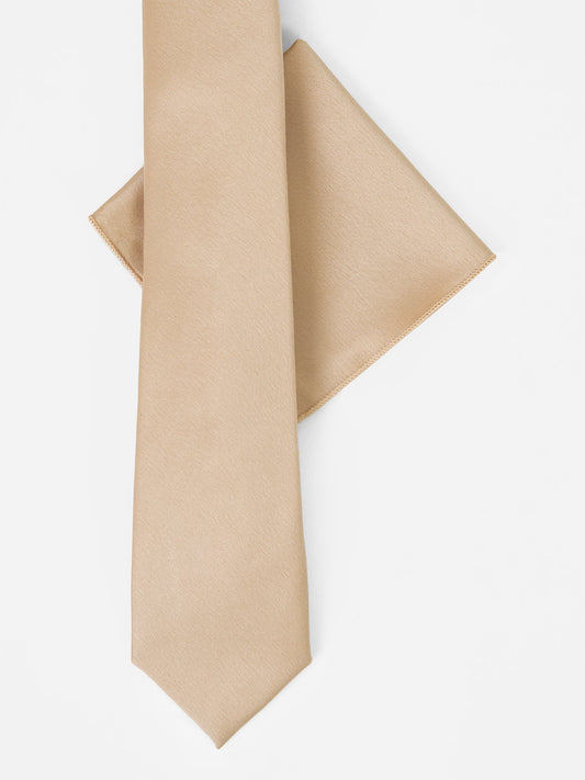 Champagne Satin Tie and Pocket Square Set