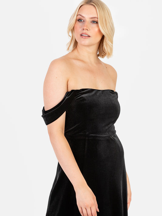Maya Black Velvet Bardot Dress