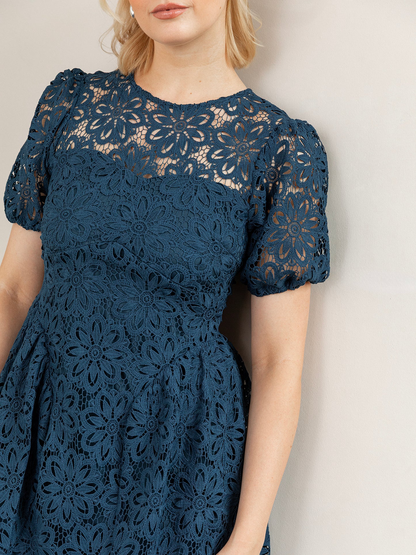 Maya Teal Short Sleeve Lace Mini Dress