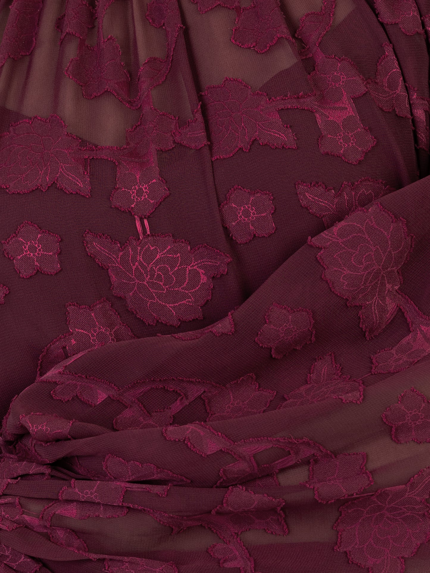 Anaya With Love Recycled Maroon Floral Burnout Long Sleeve Trapeze Midaxi Dress