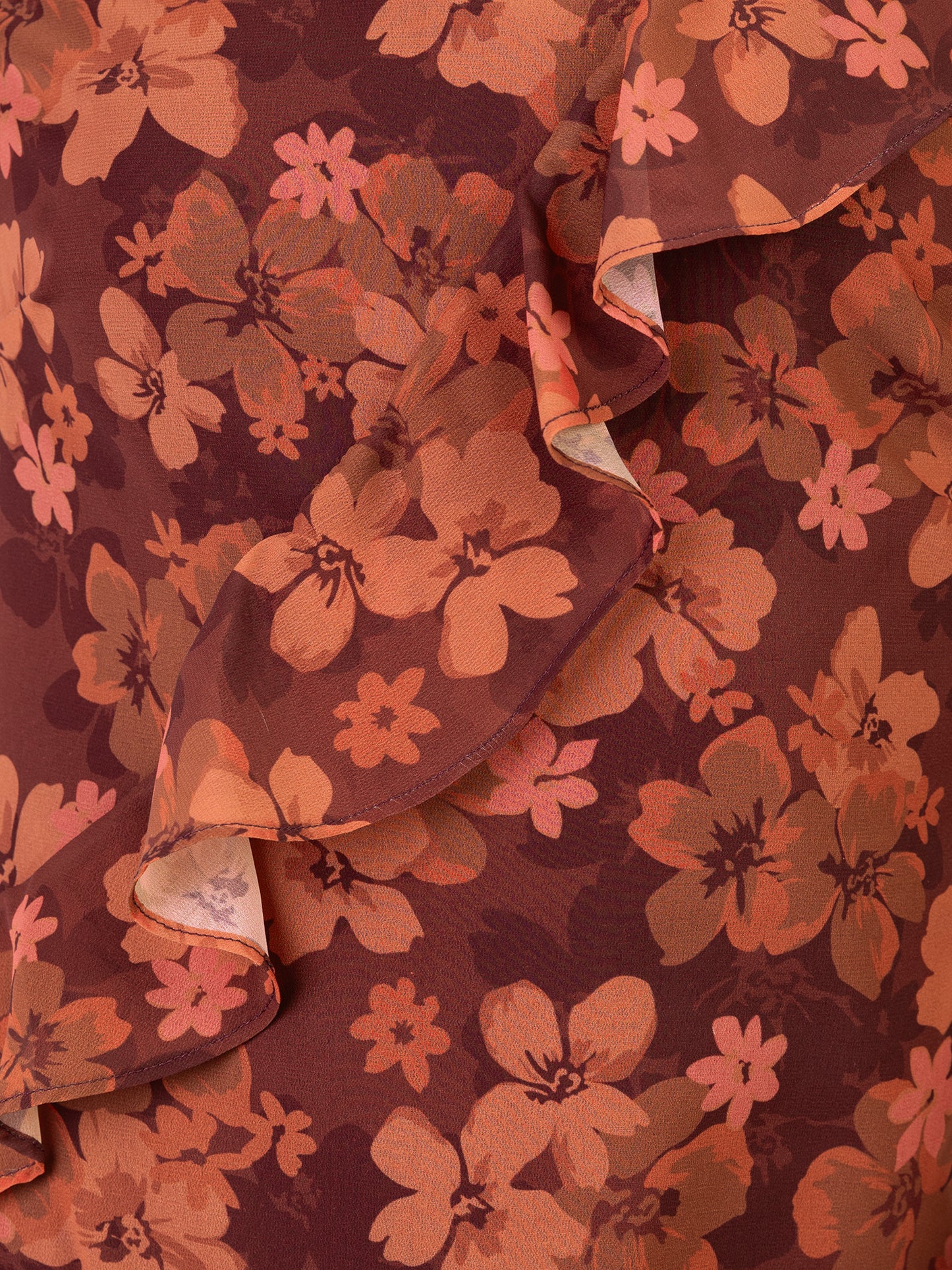 Anaya With Love Recycled Rust Floral Print Long Sleeve Ruffle Midaxi Dress