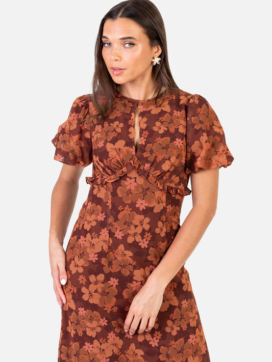 Anaya With Love Recycled Rust Floral Short Sleeve Maxi Dress