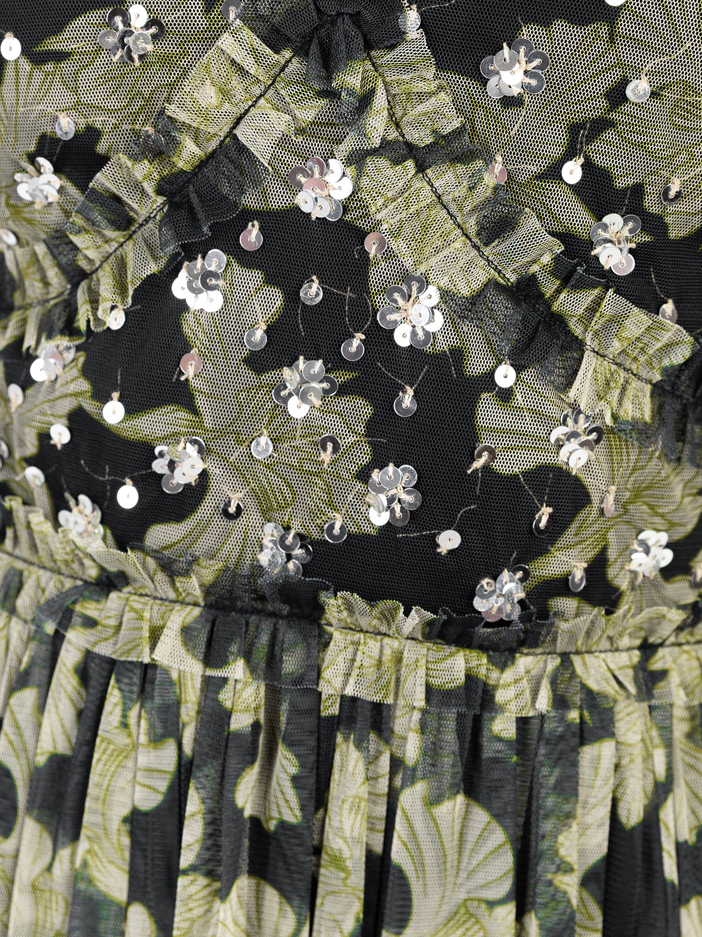 Anaya With Love Recycled Floral & Sequin V Neck Frill Maxi Dress