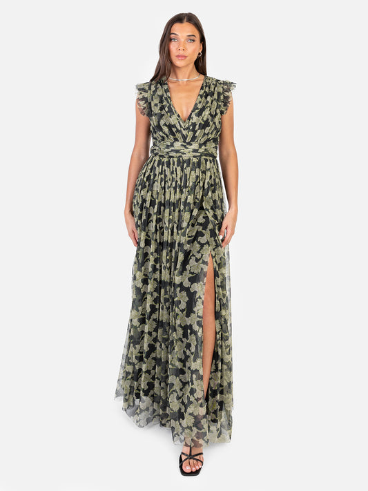 Anaya With Love Recycled Floral Flutter Sleeve V Neck Maxi Dress