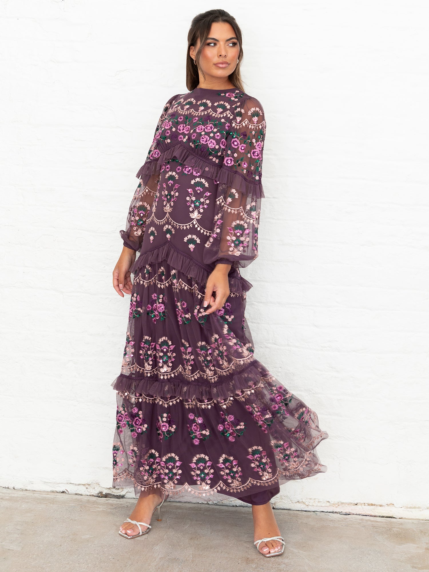 berry maxi dress with sleeves Maya Berry Fully Embroidered Long Sleeve Maxi Dress with Frill Detail –  Maya Deluxe