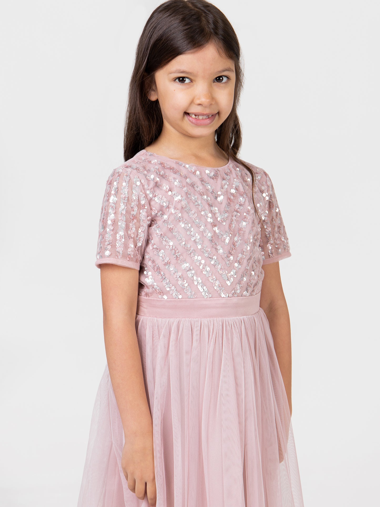 Mini Maya Frosted Pink Stripe Embellished Midi Dress With Bow