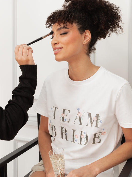 Maya White Embroidered 'Team Bride' T-Shirt