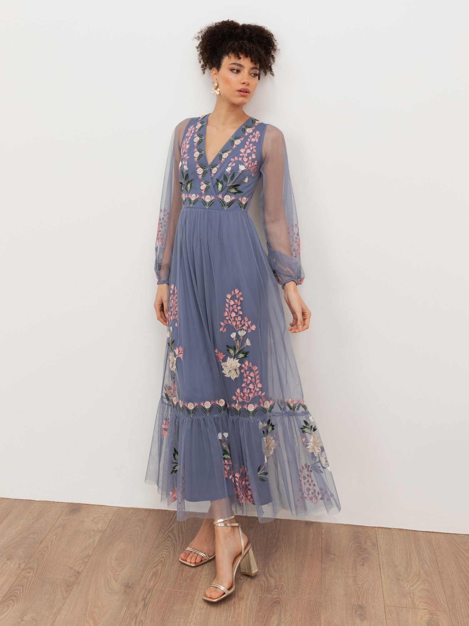 Maya Infinity Blue Embroidered Faux Wrap Maxi Sleeve Midaxi Dress – Maya  Deluxe