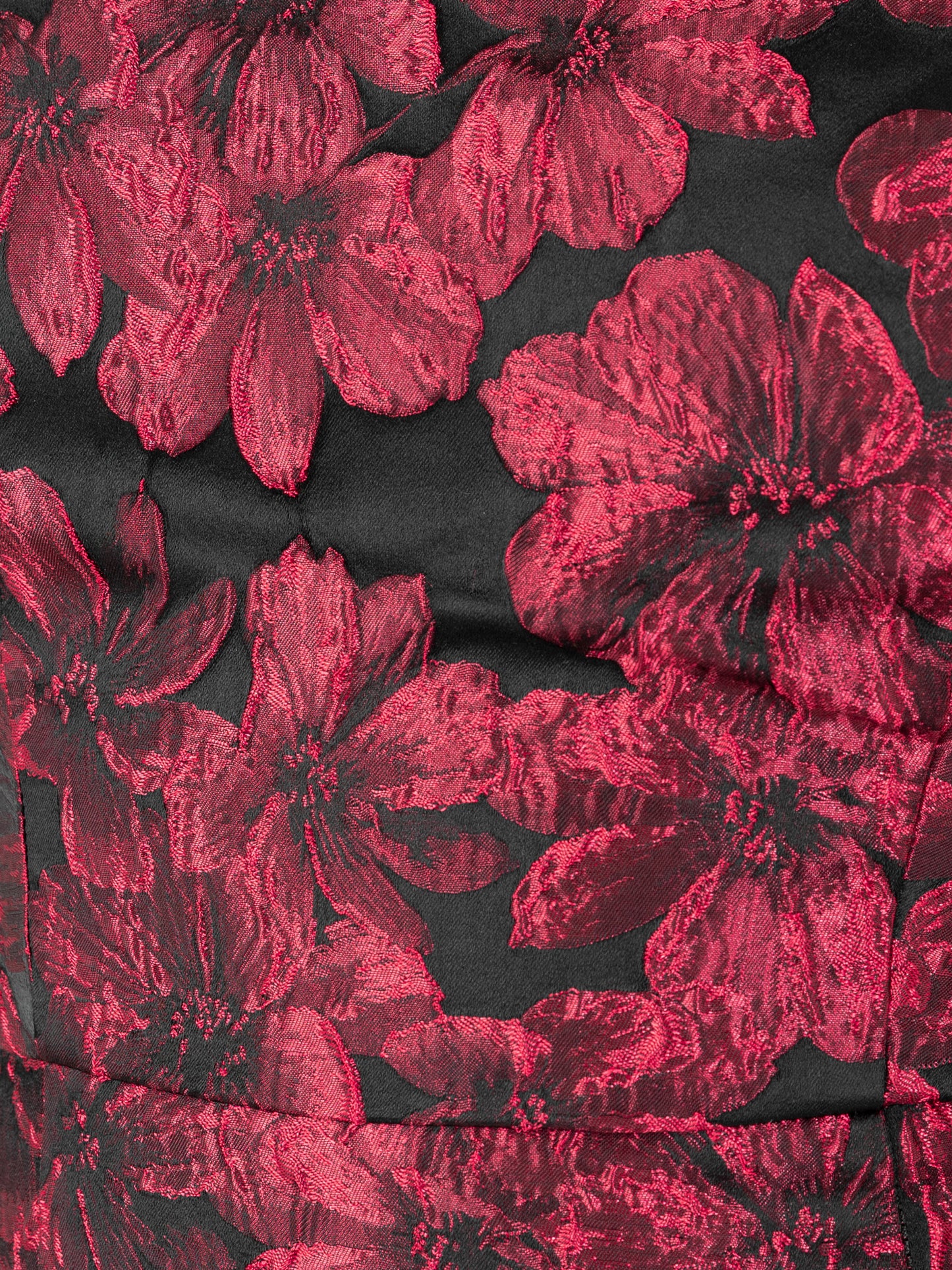 Maya Red Floral Jacquard Bandeau Midi Dress with Oversized Bow