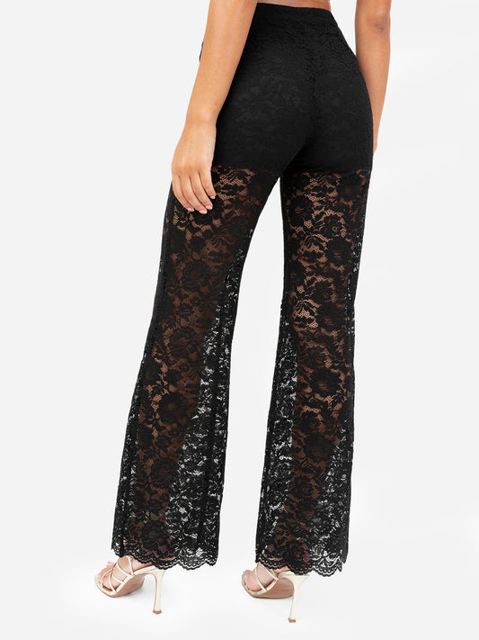 Maya Black Floral Lace High Waist Trousers