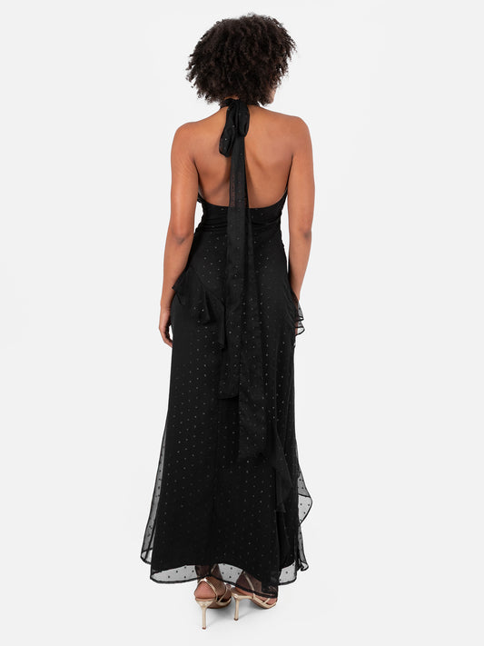 Anaya with Love Recycled Black Halter Neck Ruffled Maxi Dress