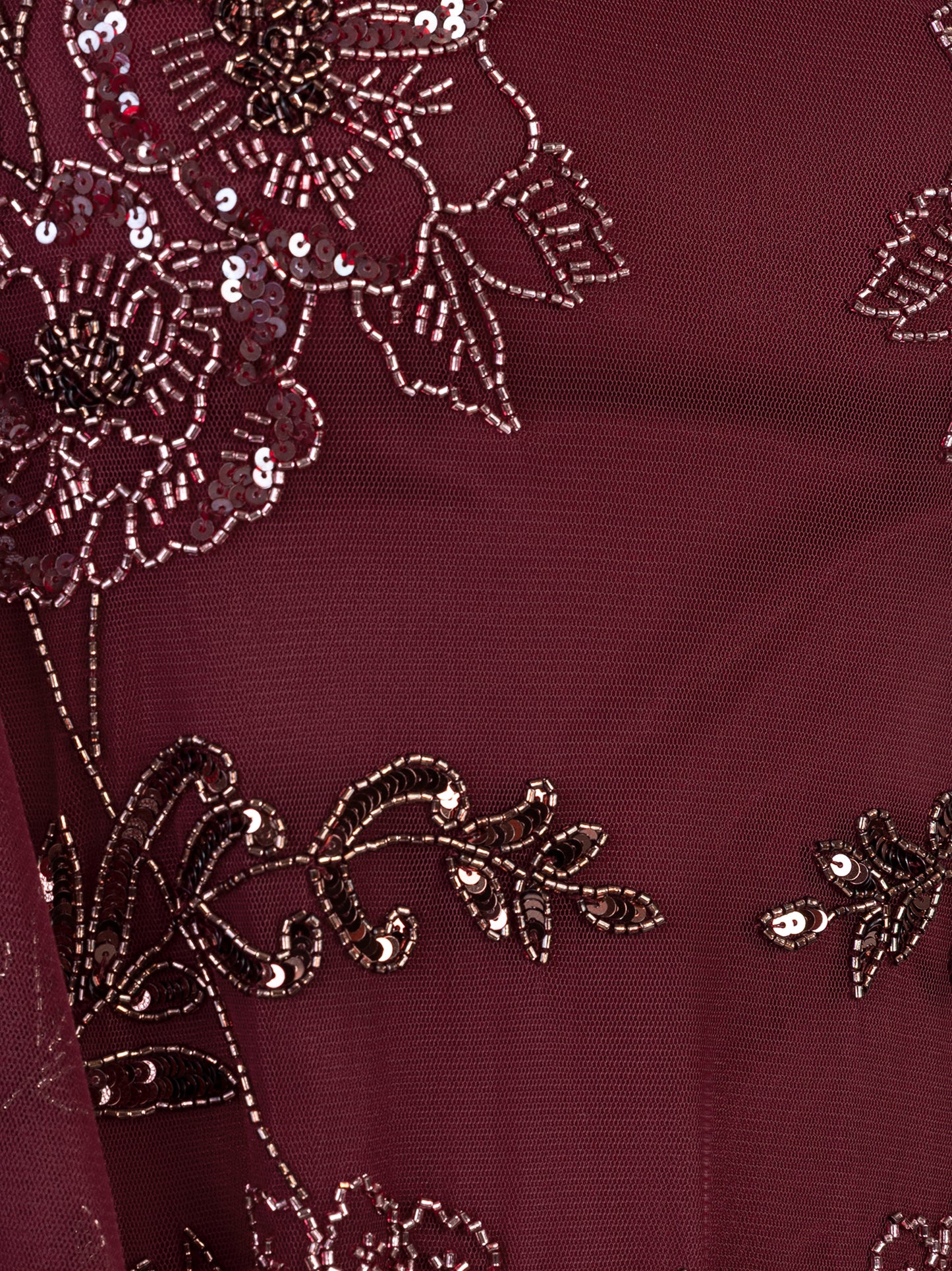 Maya Cranberry Floral Embellished Long Sleeve Trapeze Maxi Dress