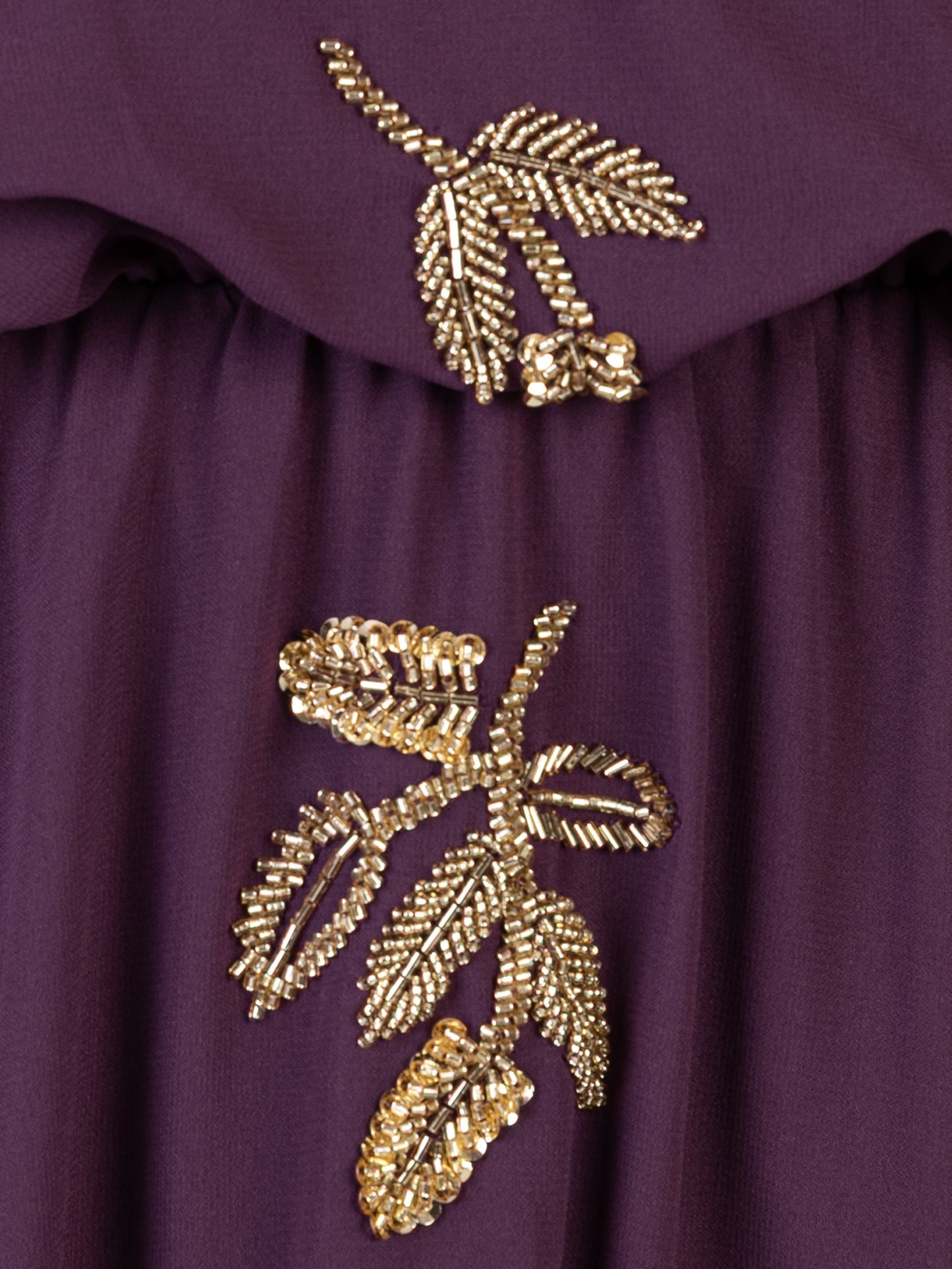 Maya Berry Leaf Embellished Long Sleeve V Neck Mini Dress