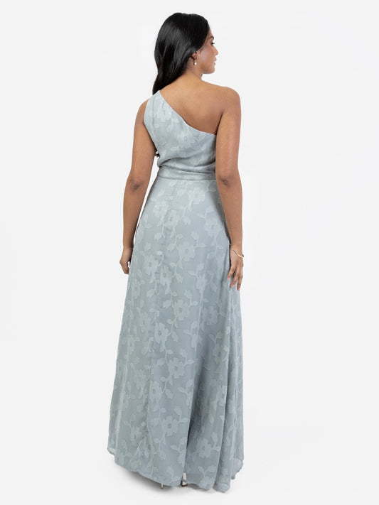 Anaya With Love Recycled Cloud Blue Floral Burnout One Shoulder Maxi Dress