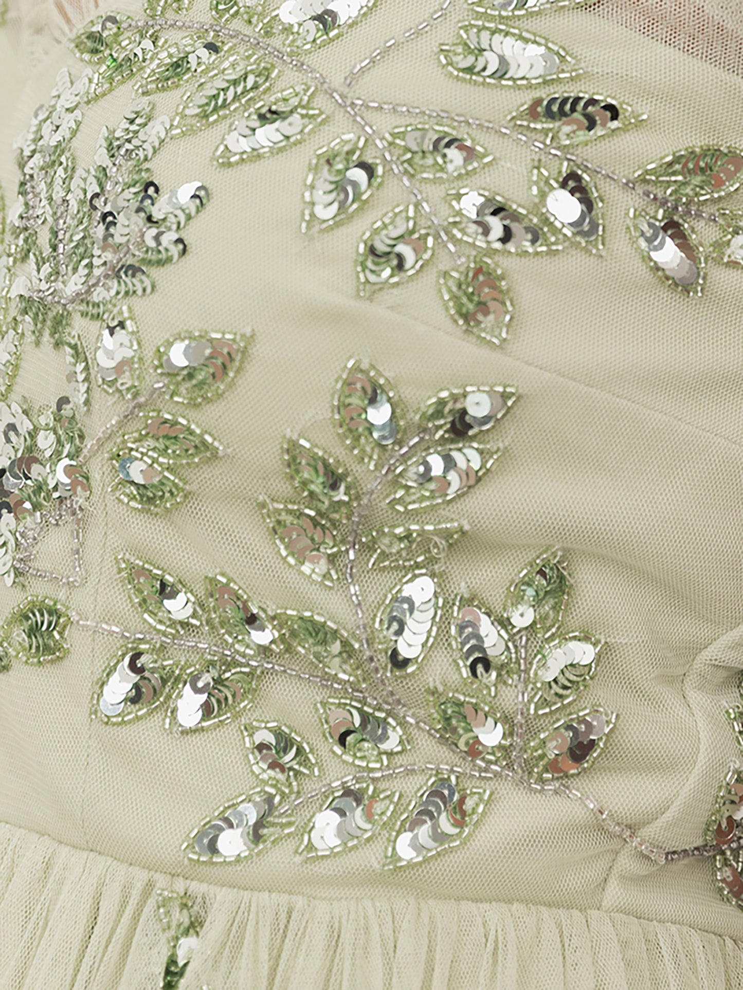 Maya Meadow Green Embellished Tulle Midi Dress with Open Back