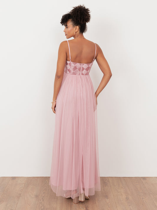 Maya Soft Pink Geometric Embellished Cami Maxi Dress