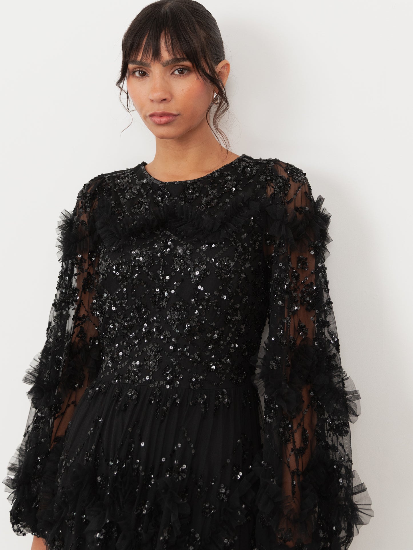 Maya Black Embellished Blouson Sleeve Maxi Dress