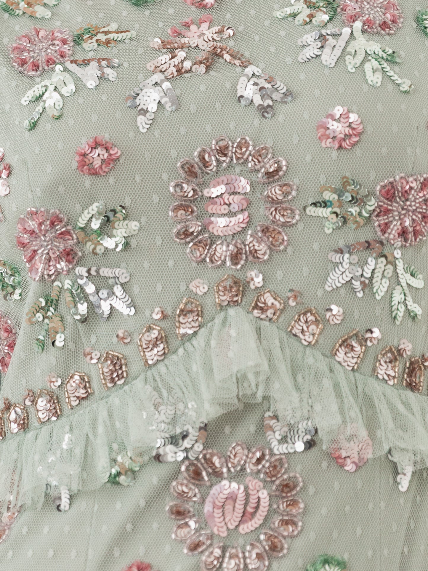 Maya Sage Green Embellished Short Sleeve Spot Mesh Maxi Dress