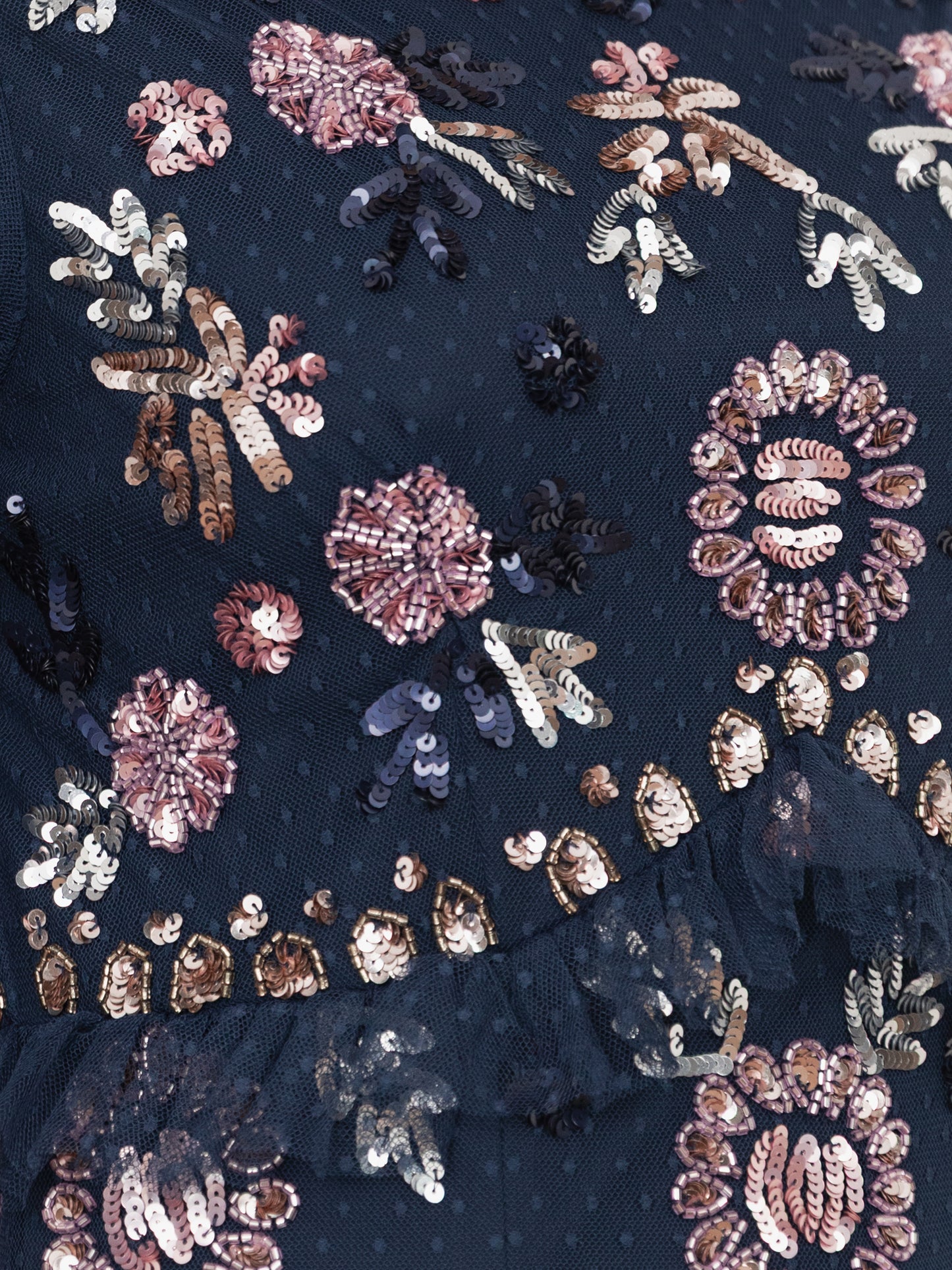 Maya Navy Embellished Short Sleeve Spot Mesh Maxi Dress