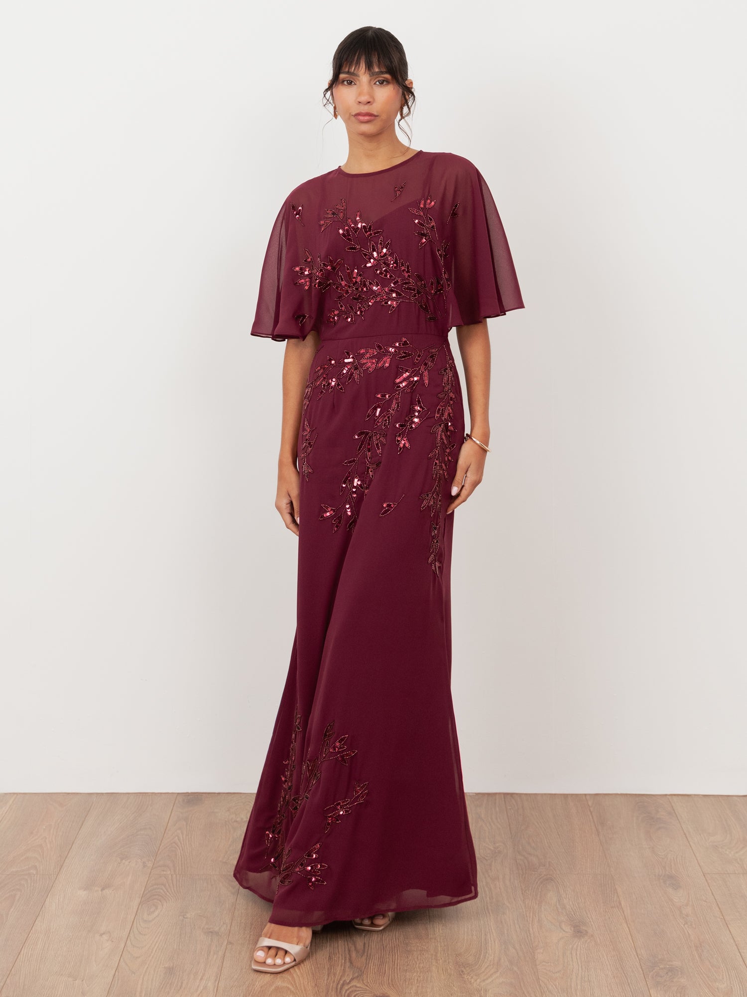 Maya Cranberry Floral Embellished Angel Sleeve Maxi Dress Maya Deluxe Maya Cranberry Floral Embellished Angel Sleeve Maxi Dress Maya Deluxe