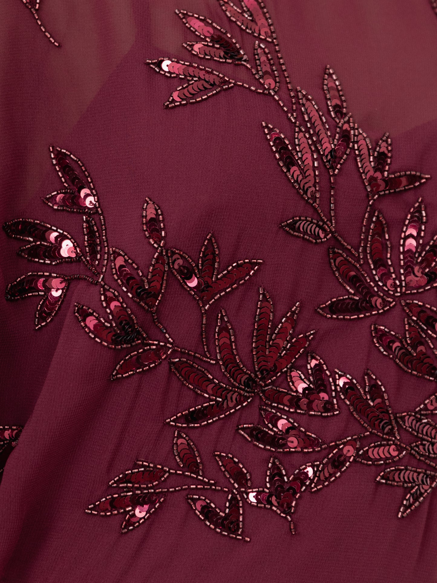 Maya Cranberry Floral Embellished Angel Sleeve Maxi Dress