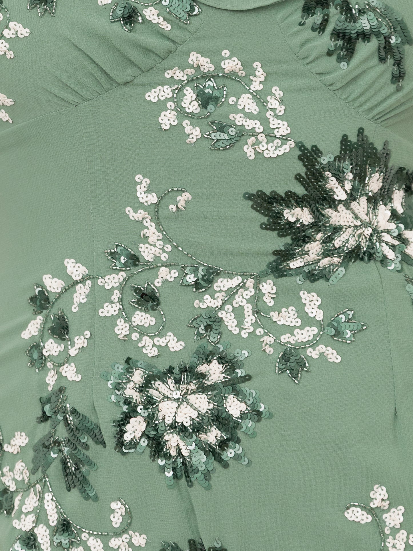 Maya Dark Sage Green Embellished Ruffled Maxi Dress with Keyhole Back