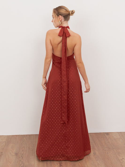 Anaya With Love Recycled Chilli Red Halter Neck & Open Back Maxi Dress