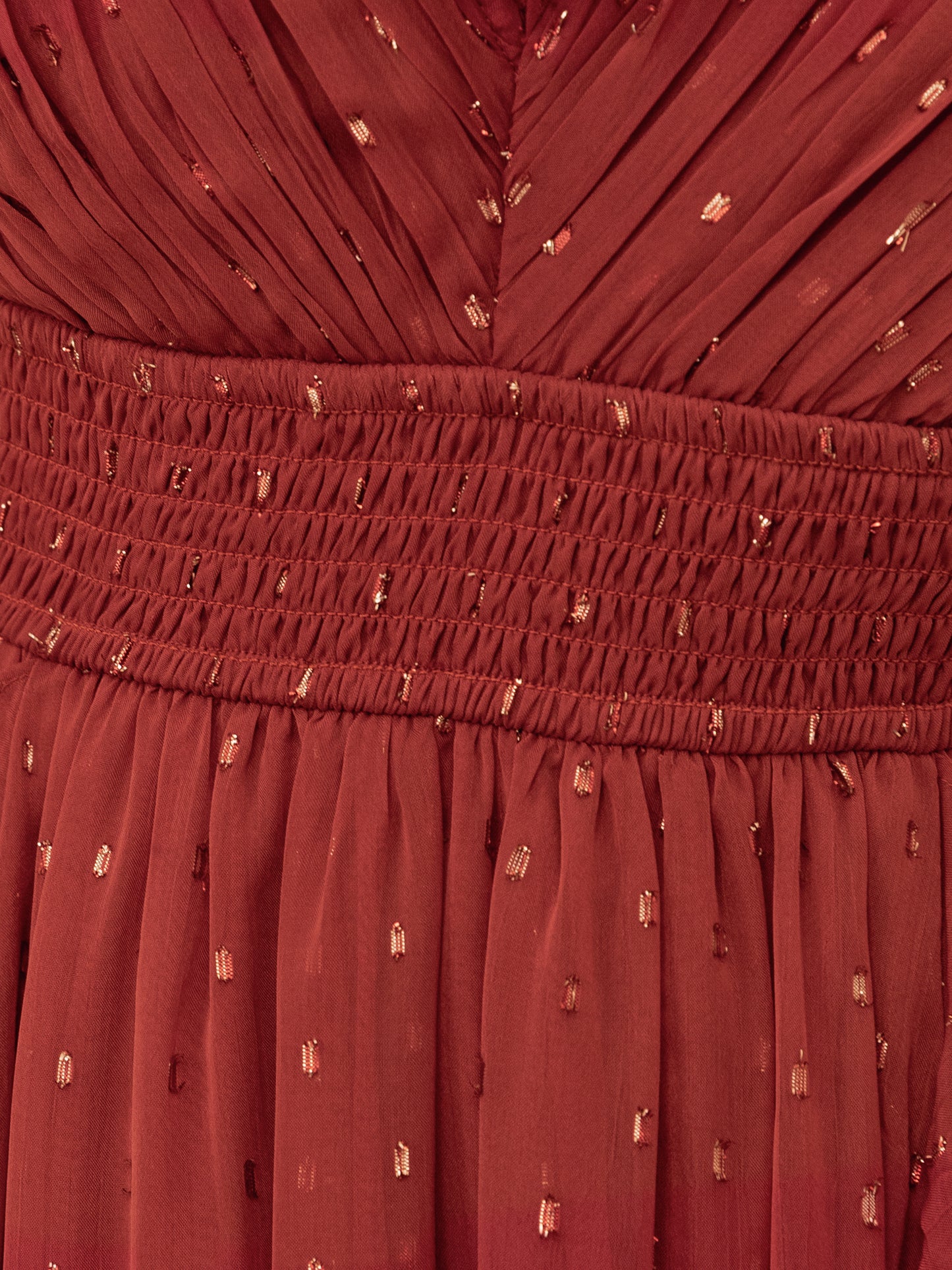 Anaya With Love Recycled Chilli Red Plunge Neck Waterfall Ruffle Maxi Dress