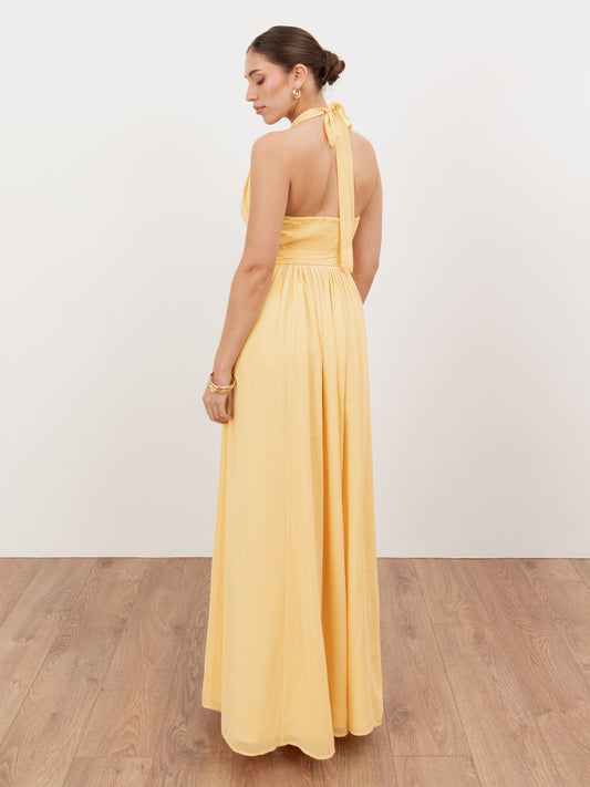 Anaya With Love Recycled Butter Yellow Self-Tie Halter Neck Maxi Dress