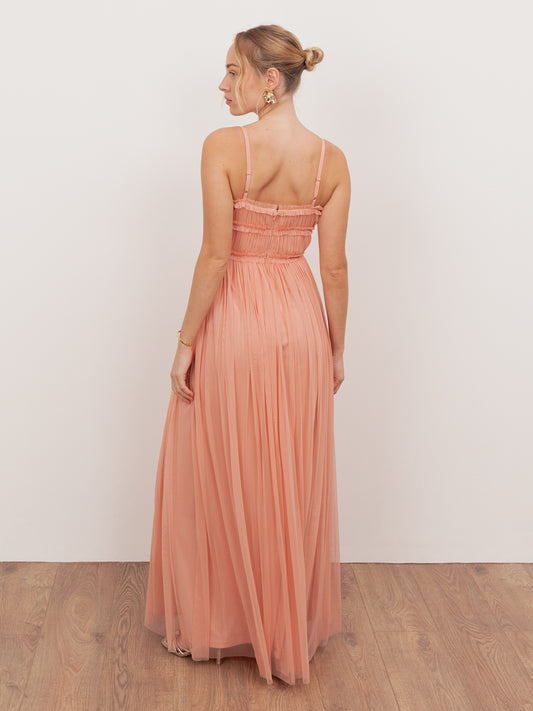 Anaya With Love Recycled Peach Tulle Square Neck Strappy Maxi Dress