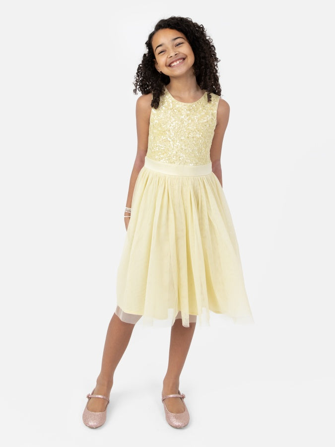 yellow sequin midi dress Mini Maya Pale Yellow Delicate Sequin Midi Dress With Bow – Maya Deluxe