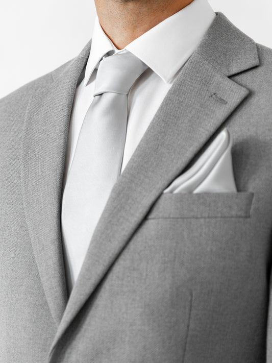 Maya Silver Satin Tie & Pocket Square Set