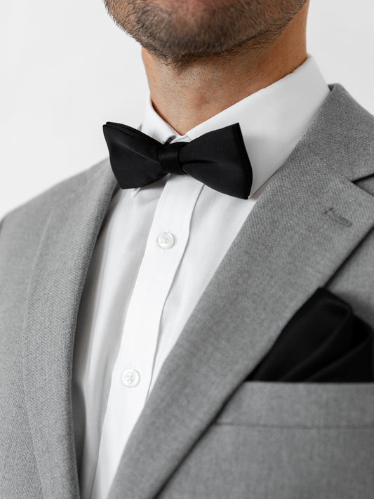 Maya Black Satin Bow Tie & Pocket Square Set