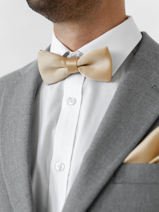 Maya Chamapgne Satin Bow Tie & Pocket Square Set